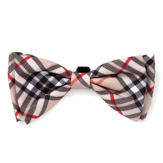 Plaid Tan Bow Tie - Multiple Sizes Available